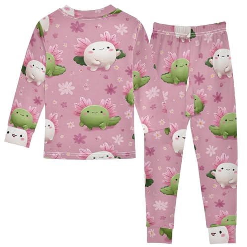 Pajama Sets Long Sleeve Cute Floral Axolotl Background Soft Comfy Sleepwear 2 Piece PJS 3-8T3