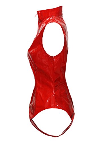 Bslingerie Sexy Black Wet Look Faux Leather Tassels Teddy (XXL, Red Teddy) - Thumbnail 2