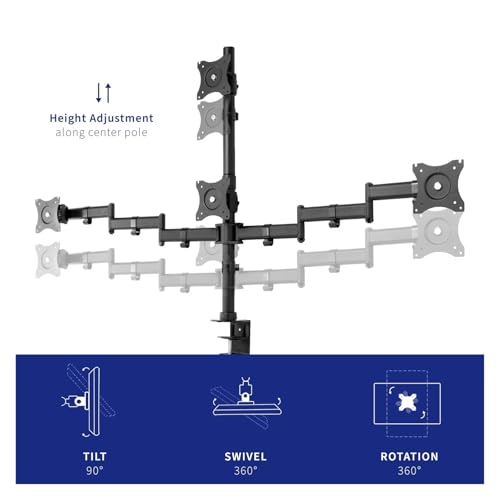 Support de moniteur robuste quadruple ecran 24 pouces FNJTDVWS bras de bureau 3+1 - 5