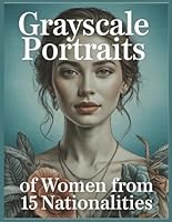 Grayscale Portraits of Women from 15 Nationalities for Adults and Teens: 60 Realistic Images of Beauties plus their National Flowers Large Print (Grayscale Portraits Coloring Books) B0F5NS9VBJ Book Cover