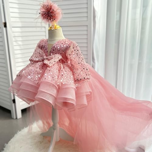 KLFFLGID Baby Girl Pageant Dress Sequins Embroidered Lace Toddler Flower Wedding Birthday Party Gown Dresses4