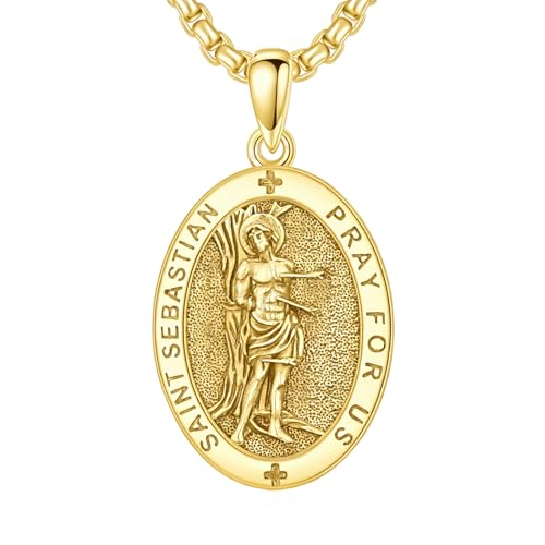 WINNICACA St Sebastian Medal 925 Sterling Silver Saint Gold Plated Sebastian Pendant for Athletes St Sebastian Protection Necklace Amulet Catholic Necklace Jewelry Bithday Fathers Mothers Day Gifts for Men Dad Son