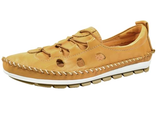 Gemini 003115-01 Damen Ballerina Slipper Mokassins Leder, Größe:38 EU, Farbe:Gelb