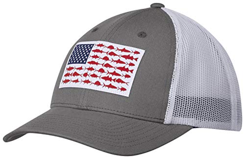 Columbia Mens Pfg Mesh Snap Back Baseball-caps, Titanium/Fish Flag