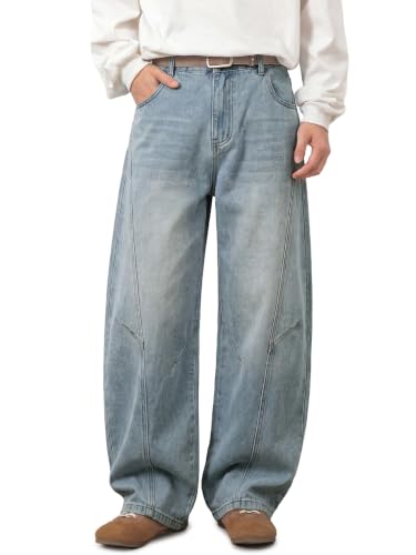 Areant Mens Baggy Hip Hop Jeans Wide Leg Loose Fit Vintage Jeans Relaxed Fit Skater Denim Pants with Elastic Waist Light Blue Large — view 2