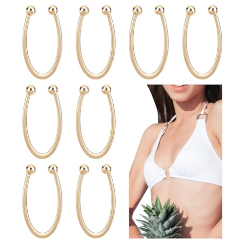 GOMAKERER 8 piezas de cierre de bikini, ganchos de metal dorado claro, clips de aleación para bikini, clips en forma de U, hebilla de anillo, lencería, cierre de pecho, conector para mujeres y niñas,
