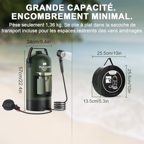 Douche solaire camping 20L avec pompe à pied et buse pour extérieur - 5