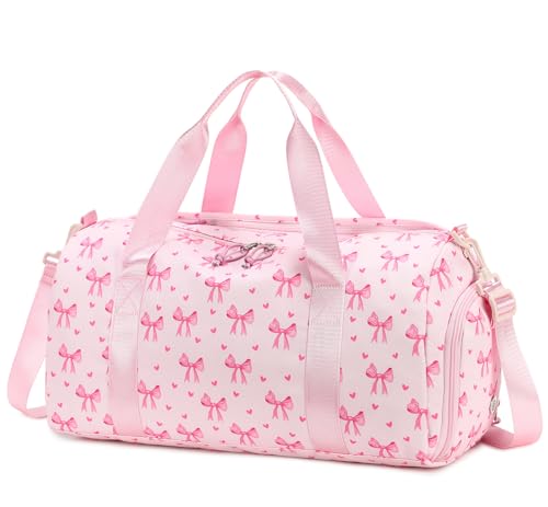 LOIDOU Bolsa de dança para meninas, bolsa de viagem infantil de 23 L com compartimento para sapatos e bolso molhado, bolsa de viagem à prova d'água para academia, aula de balé, dança e viagem de fim