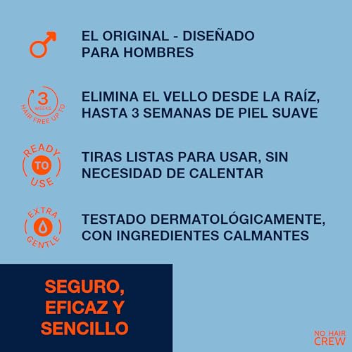 NO HAIR CREW - 6 x 20 Bandas de cera depilatoria, hecha para hombres (Set de 6 x 20 bandas de cera y 4 toallitas calmantes) - imagen 2