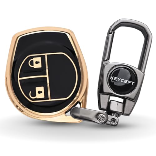 Image of KEYCEPT Gold Line TPU Key Cover Compatible with Suzuki Swift, Dzire, Ertiga, Baleno, Celerio, Ritz, Brezza, Scross, Fronx, Ciaz, Jimny, S Presso 2 Button Remote Key with Keychain. (Keychain 2, Black)