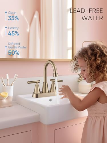 Robinet d'évier de salle de bain double commande 4 pouces doré avec flexibles