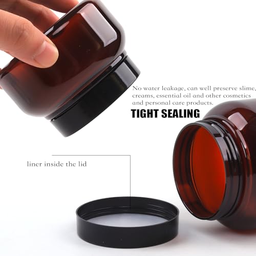 Amber Plastic Jars with Lids, 16 Pack 8 Oz Empty Containers - Refillable Body Scrub Jars, Round Low Profile Containers for Lotions, Body Butter, Sugar Scrub, Cream3
