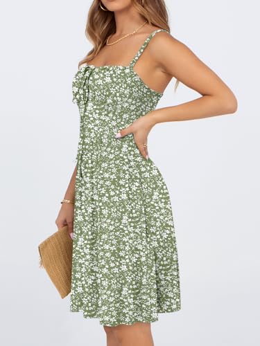 Image of YATHON Summer Mini Corset Sun Dress for Women Short Casual Square Neck Lace Up Floral Beach Vacation Dresses with Pockets