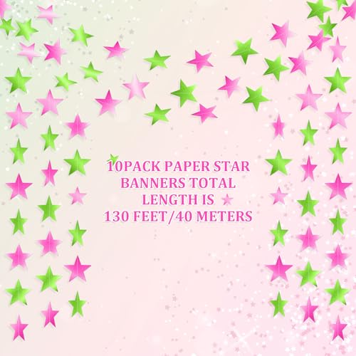 Image of Patelai Glitter Star Garland Banner 2026 Graduation Decor 130 Feet Star Hanging Banner Twinkle Backdrop for Party Birthday Classroom Wedding Supplies(Pink,Green)
