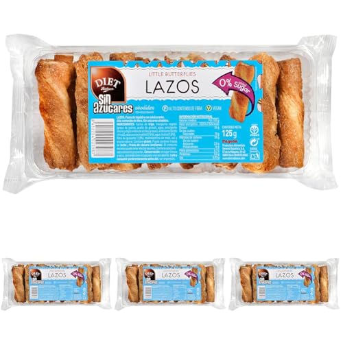 DIAT Radisson - Lazos de Hojaldre sin Azúcar | Vegan y con Alto Contenido de Fibra | Endulzado con Edulcorante | Sin Azúcares Añadidos | (Paquete de 4)