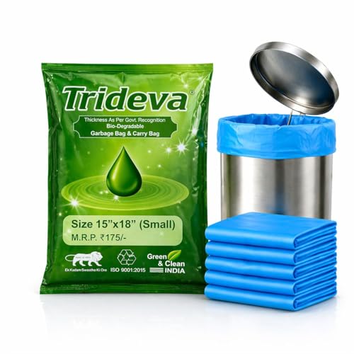 Image of Garbage Bags /Dustbin Bags - 120 Micron Heavy - Duty Trash Bags (15 x 18 Inches) - Small Leak -Proof Bin Liners for Kitchen, Office & Industrial Use - 500g Pack (Blue, Pack of 1) - 20 Bags