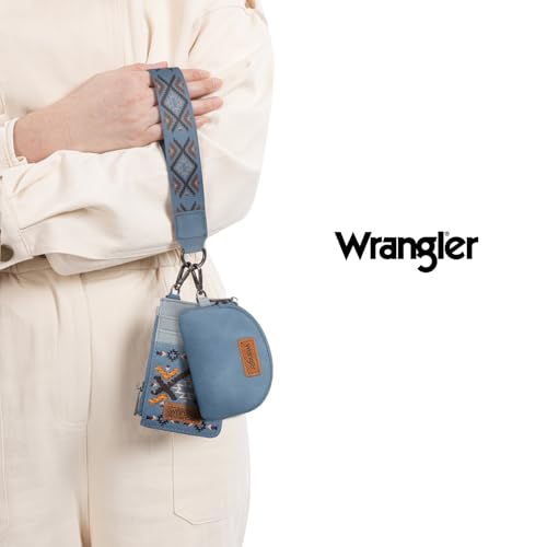 Image of Wrangler Western Keychain Wristlet Wallets for Women Retro Dual Pouch Wristlet Credit Card Holder Wallet with Zipper Pocket WG2214-W0051JN