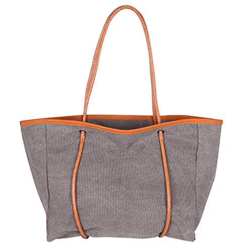 Timetop La bolsa de asas de lona, el bolso de hombro de las mujeres El bolso de hombro de la lona El bolso de hombro La bolsa de hombro 39x 31 x 16 cm-Gris