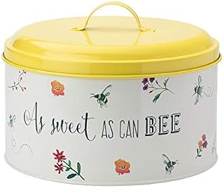 English Tableware Company Bee Happy Bee Mine Cake Tin | Retro Bumblebee Flowers Yellow Metal Tin Round