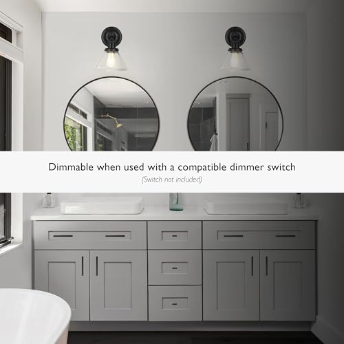 Image of Design House Augustin Wall Sconce, 1-Light, Seeded Glass Warm Glow, Dimmable, Up /Down Glow, Easy Installation, E26 Socket, Black, 7.9 in L x 8.5 in D x 11.1 in H, 589028-BLK