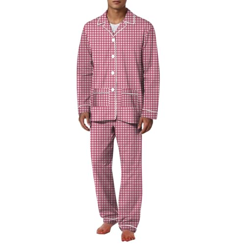 Men's Women's Flannel Pajama Set Unisex 2 Pcs Long Sleeve Bottom Pants Plaid PJ Sleepwear Lounge Comfy Sleepwear