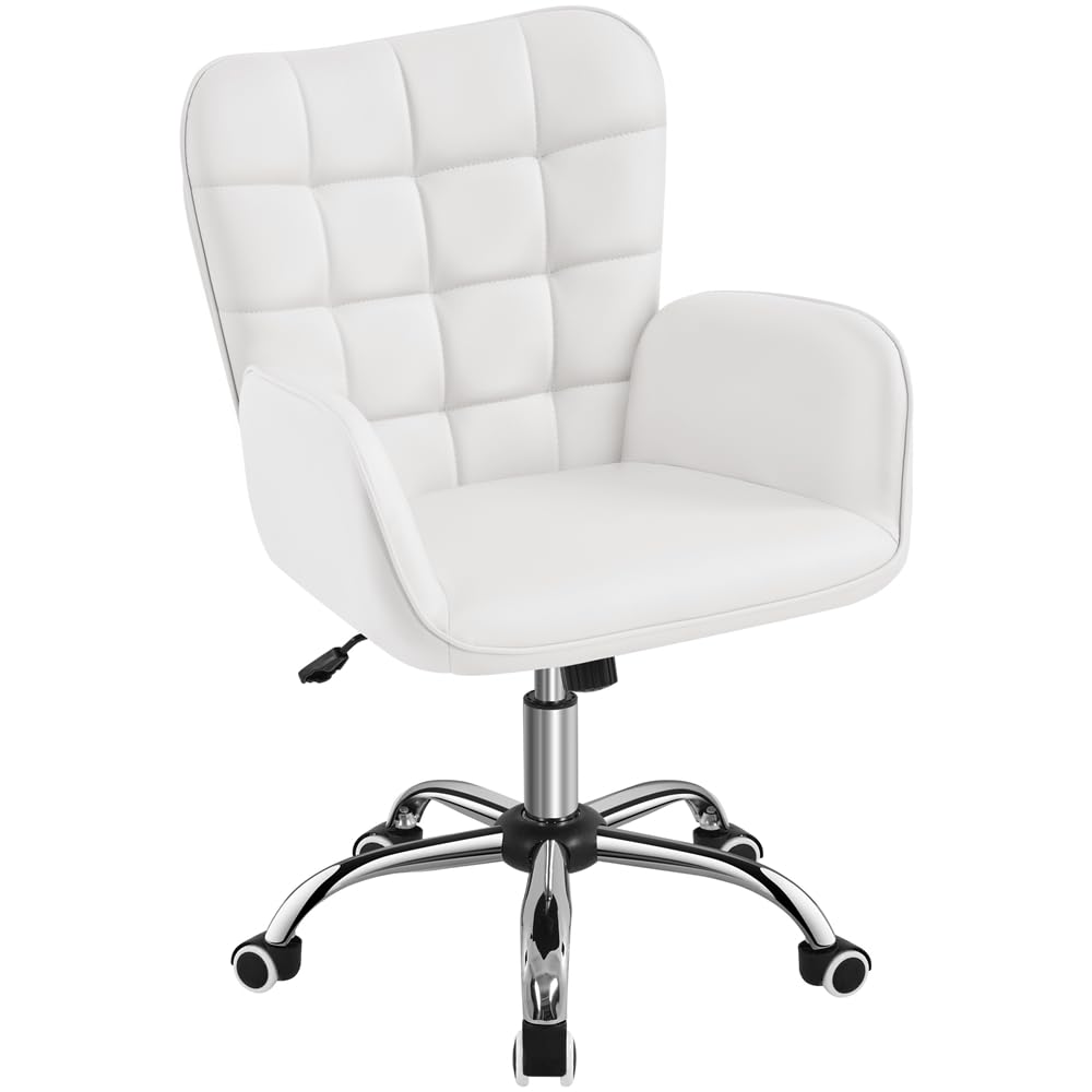 Yaheetech Silla de Oficina Ergonómica Reclinable con Ruedas Giratorias de 360° Silla de Ordenador Ajustable con Asiento Acolchado Silla de Escritorio con Función de Balanceo Carga 136 KG Blanco