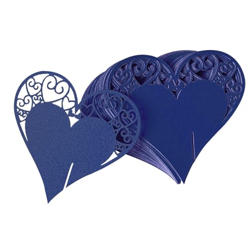 50 Pièces Carte de Verre Marque Place Forme de Coeur, Bleu forme de coeur Nom de la Carte, Coeur...