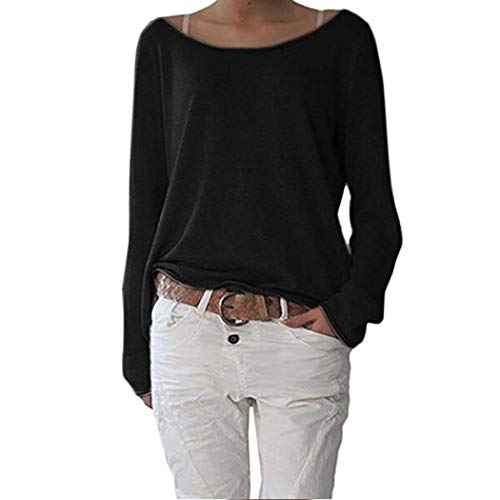 Damen Pulli Langarm T-Shirt Rundhals Ausschnitt Lose Bluse Hemd Pullover Oversize Sweatshirt Oberteil Tops Cover