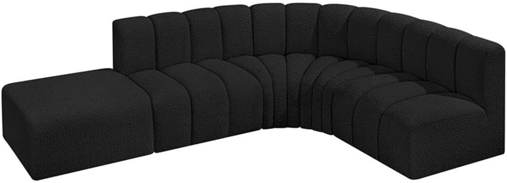 BOWERY HILL Contemporary Black Boucle Modular Sectional, 127 in W x 61 in D x 30 in H, Deep Channel Tufting, Modular Design, Rich Black Boucle Fabric, Living Room or Den Seating Configuration