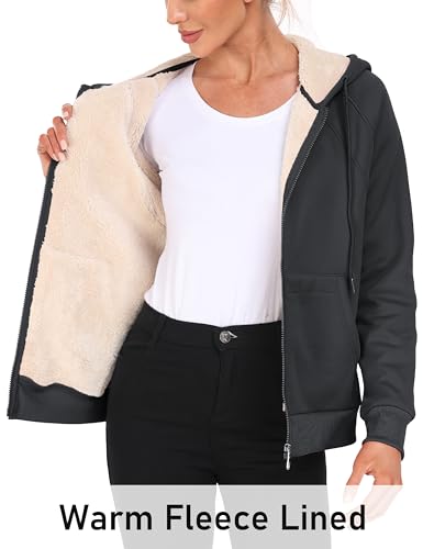 Image of MoFiz Zip Up Hoodie Women Fleece Lined Jackets Winter Coats With Pocket