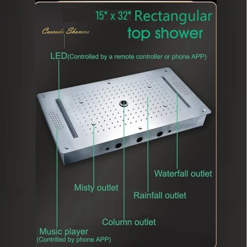 Sistema de Ducha Bluetooth LED Cascada Luxurious Recessed 15" x 32" con 7 perillas termostáticas y 6 Funciones variadas (Lluvia, Cascada, Mist SPA, Columna, Jets de cuerpo y Ducha de mano) acabado en Negro Mate miniatura 5