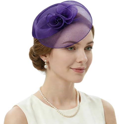 Image of DRESHOW Fascinators Hat Feather Headband Women's Fascinators Tea Party Headwear with Clip Flower Head Band for Girls & Women