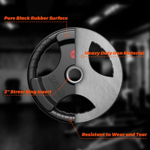 Xddias Rubber Weight Plates 2-Inch Olympic Grip Plate In Pairs Or Single For Strength Training, Weightlifting And Bodybuilding In Home & Gym, Solid Cast Iron Weight Plates For Barbell, 10Lb-45Lb #TOP3