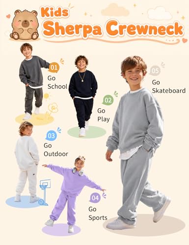 Image of Girls Sweatshirt Kids Fleece Lined Sweatshirts Winter Warm Sherpa Crewneck Pullover