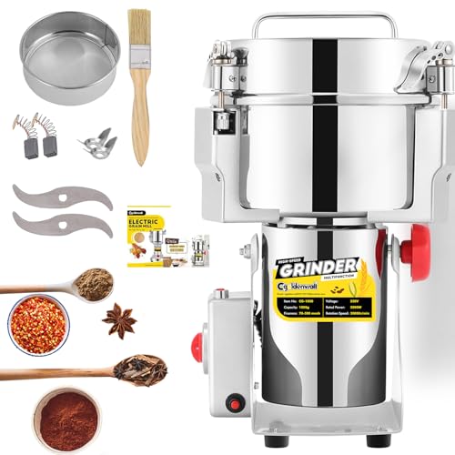 CGOLDENWALL Moulin à grains électrique 30-300 mesh pour herbes/graines/épices/graines 28000 RPM Acier inoxydable haute vitesse (1000g Oscillant)