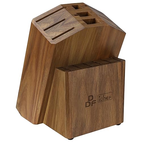 DDF IohEF Universal Knife Block 15 Slots, Acacia Wood Knife Block without Knives, Knife Storage Block, Countertop Block Knife Holder and Organizer for Easy Kitchen Knife Storage