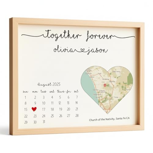 Personalised Wedding Gift Frame with Custom Heart Map & Wedding