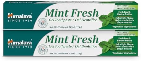Himalaya Mint Fresh Gel Toothpaste, Fluoride-Free to Reduce Plaque & Brighten Teeth, Vegetarian, 175 g (6.17 oz), 2 Pack