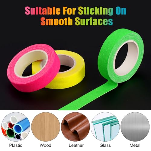 5 Rollen Neon Klebeband Schwarzlicht Fluoreszierendes Klebeband 5m X 15mm Bunt UV Fluorescent Tape Leuchtendes Band Selbstklebend Gewebeklebeband für Partydeko Halloween Handwerk Weihnachtsdeko