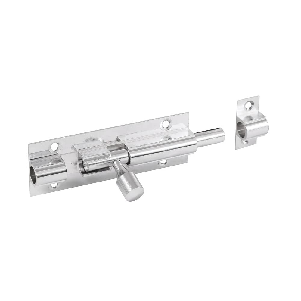 Merriway Silver Bh07712 Heavy Duty Straight Door Barrel Bolt With Backplate, Bright Polished Stainless Steel 65Mm