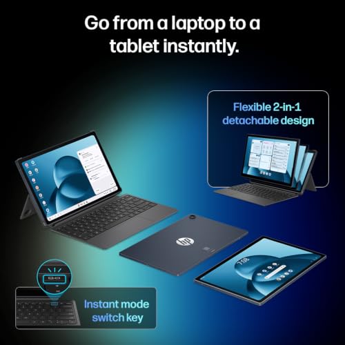 Image of HP Omnipad 12 with Detachable Keyboard, Touchscreen, 12'' /30.38cm, 2K, 400 nits, 90Hz, 8GB LPDDR5, 256GB UFS, WiFi 6E, DTS Quad Speakers, Upto 18 Hours Battery, Blue, Lightweight Tablet