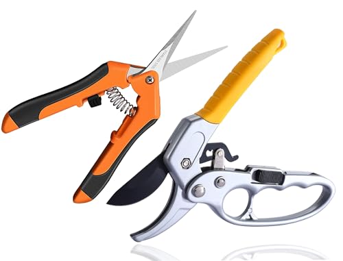 2 Cortarramas Profesional,Tijeras de poda con carraca+Tijera podar pequeña para jardinería,tijeras para plantas,podadoras de arbustos y tijeras de jardinería,tijeras y tijeras para plantas