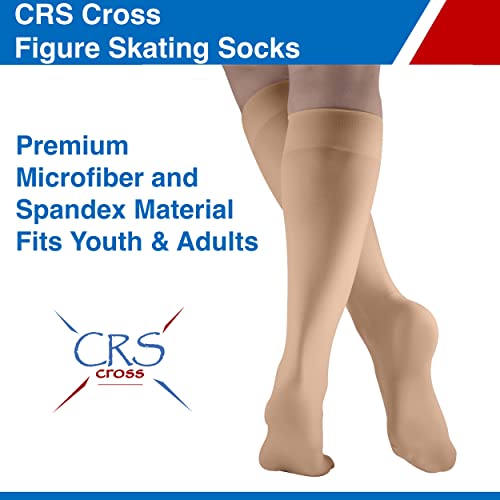 Crs Cross Figure Skating Socks (2 Pair) Premium Knee High Tights For Ice Skates, Footed Skate Socks, Ice Skating Socks, Dance (Twizzle Tan) #TOP2