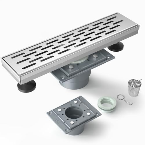 EMBATHER 12 Inches Shower Drain with Removable Strainers,PVC Shower Drain Base for Bathroom Floor Drain,Brushed Nickel Stainless Finished