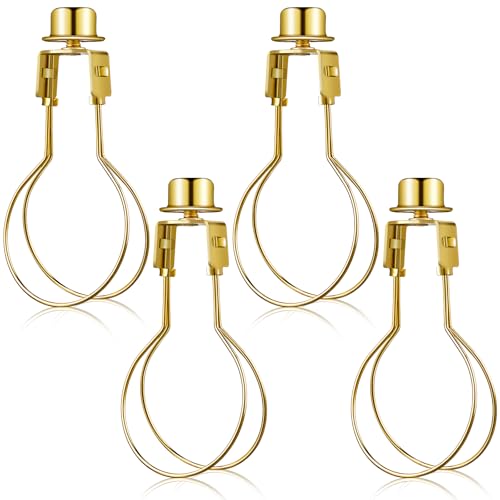 Image of Honoson 4 Pcs Bulb Lamp Shade Light Bulb Clip Adapter Includes Finial and Lampshade Levellers for Replacement (Golden)