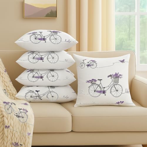 Image of Premium Polyester Fiber Cushion Fillers - Pack of 5| 16x16 Inches | Cycle Print | Cushions, Sofa Pillow, Cushion for Sofa, Cushion for Bed, Decorative Pillow, Pillow for Support