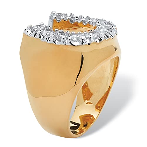 PalmBeach Men's Yellow Gold-Plated Round Cubic Zirconia Lucky Horseshoe Ring Sizes 7-132