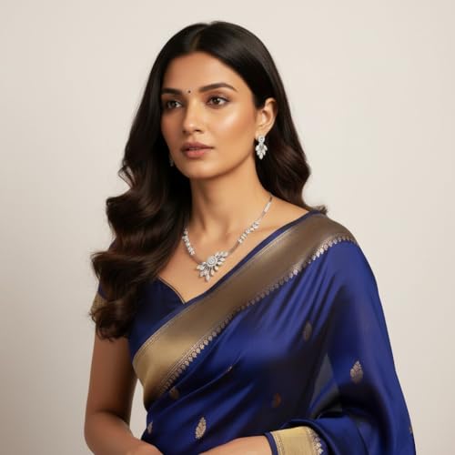 Image of Nilu's Collection Rose Gold Plated AD Stone Jewellery Set for Women, Girls | Special Ocassion, Wedding, Engagement, Dating | Anti Tarnish | Anti Allergy | Necklace and Earring Set | Gift for Her