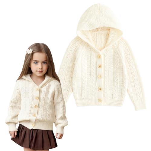Curipeer Baby Toddler Girls Knitted Hoodie Cardigan Sweater Toddler Girls Hooded Cable Knit Cardigan Jacket for Spring and Autumn Apricot 6-12M