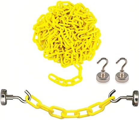 Reliabe1st Yellow Plastic Safety Barrier Chain (13 Feet) with 2 Magnetic Hooks | Loading Dock Kit | Caution Security Chain Safety Chain for Crowd Control, Construction Site | Safety Barrier